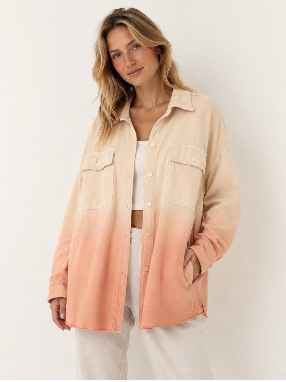 OFFLINE by aerie Peach Ombre Button-Down Shirt Jacket 🔥🔥
